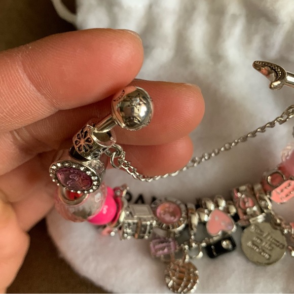 NEW Pandora Moon & Stars Open Bangle Bracelet Zirconia W/ NEW Pink Themed Charms - Picture 8 of 16
